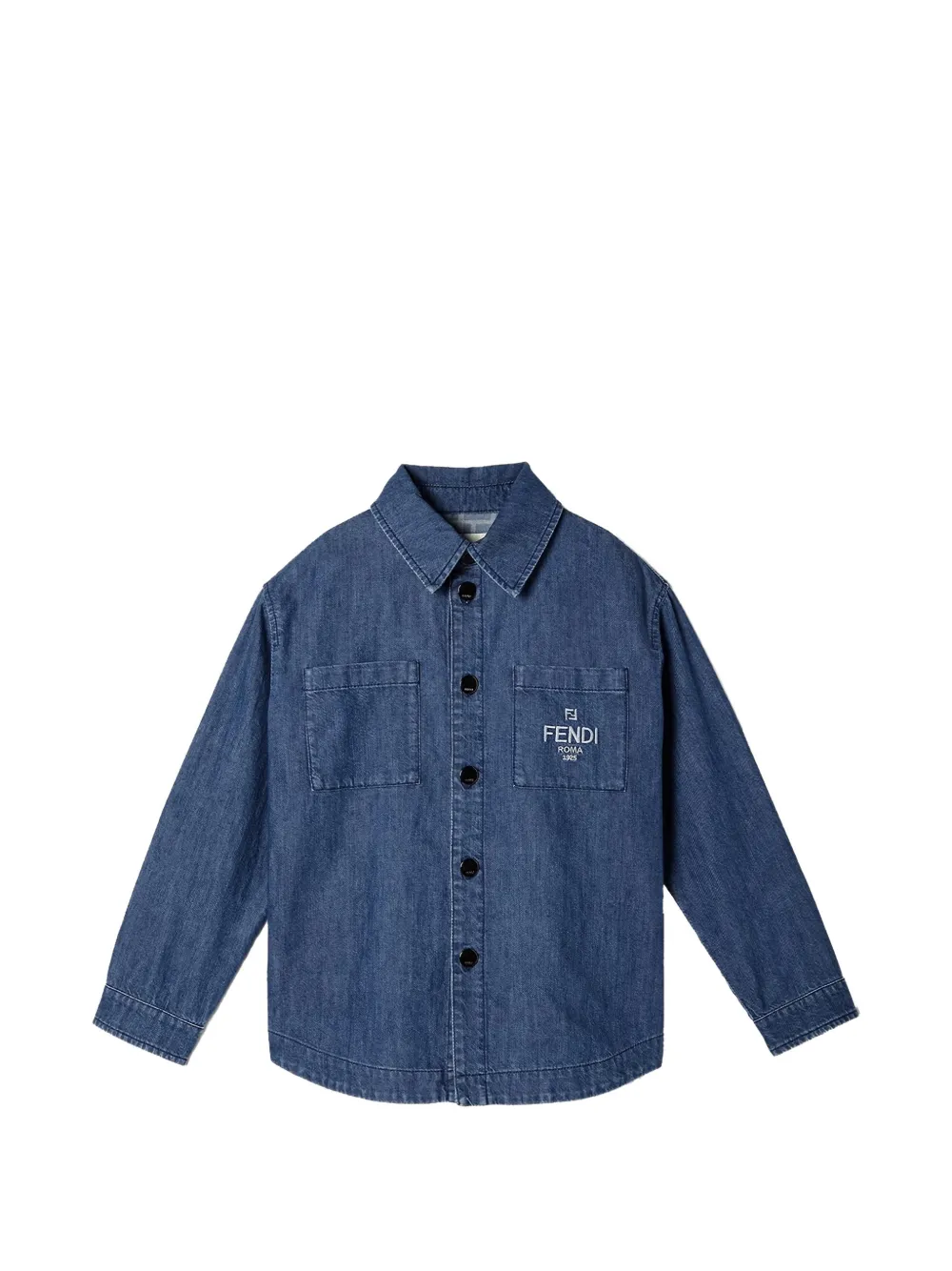 

Джинсовая рубашка с вышитым логотипом FENDI KIDS, синий