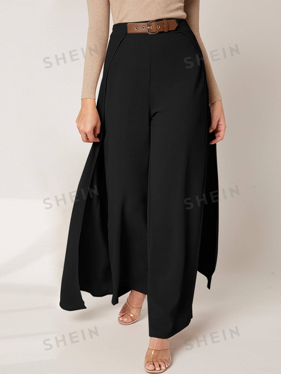 

Модельные широкие брюки с бретелями и юбкой Shein, черный