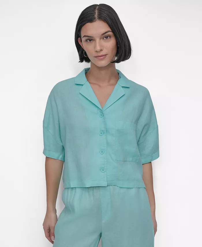 

Женская льняная блуза с застежкой на пуговицы и рукавом долман DKNY, зеленый