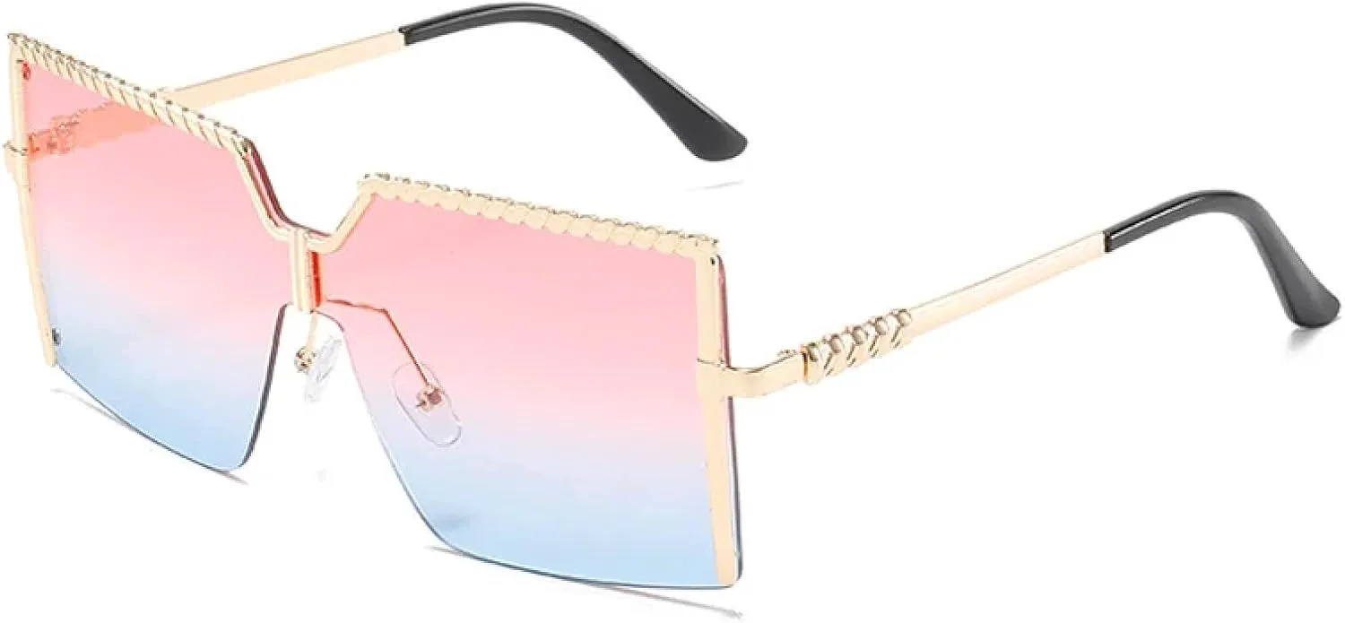 

Крупные безободковые солнцезащитные очки класса люкс с градиентным переходом цвета, металлические, для женщин, защита от УФ-излучения UV400 TKKTLLT, Gold-pinkblue
