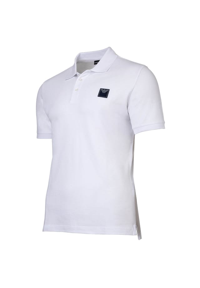 Рубашка поло - Essential Pique классический крой хлопок однотонная Emporio Armani, белый — фото 2