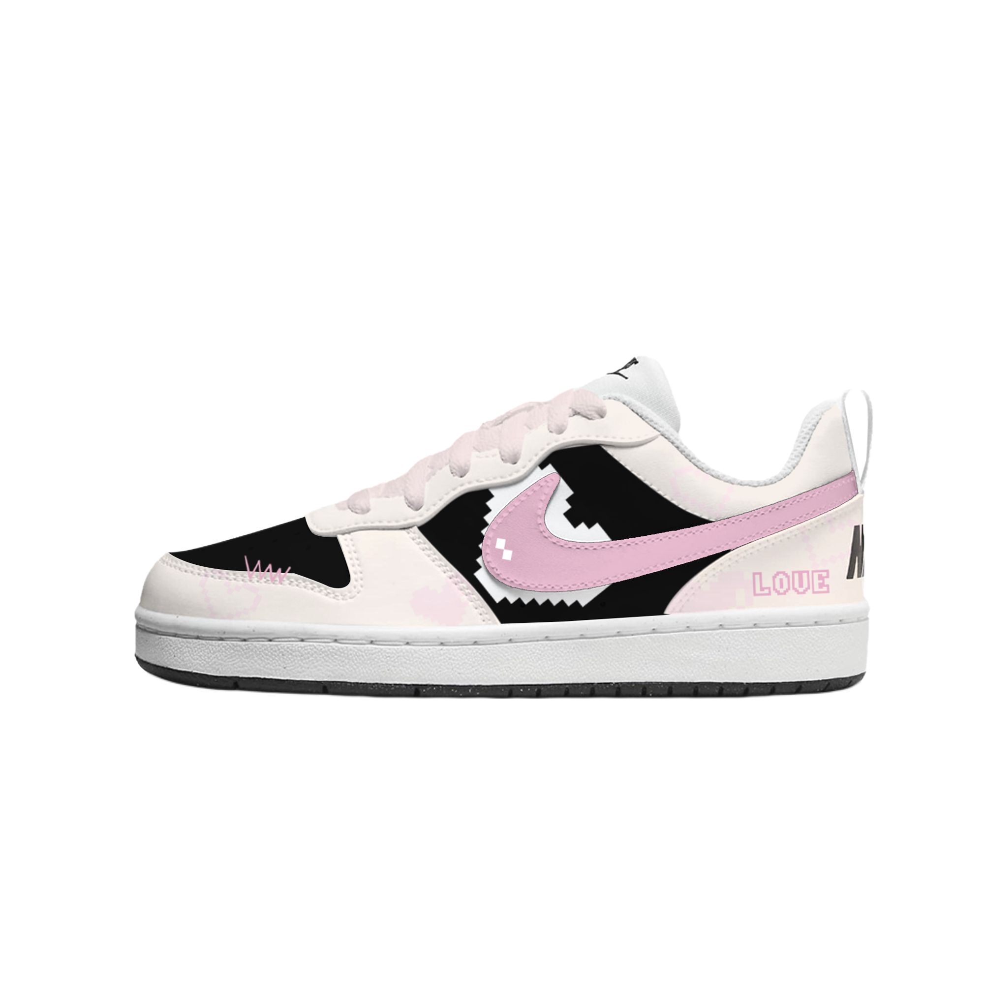 

Nike Court Borough Geometric Sweetheart устойчивые к истиранию низкие детские скейтбординг кроссовки White для подростков