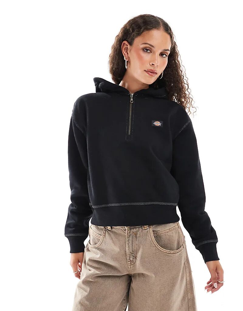 

Сезонный джемпер с капюшоном на четверть молнии черного цвета Dickies