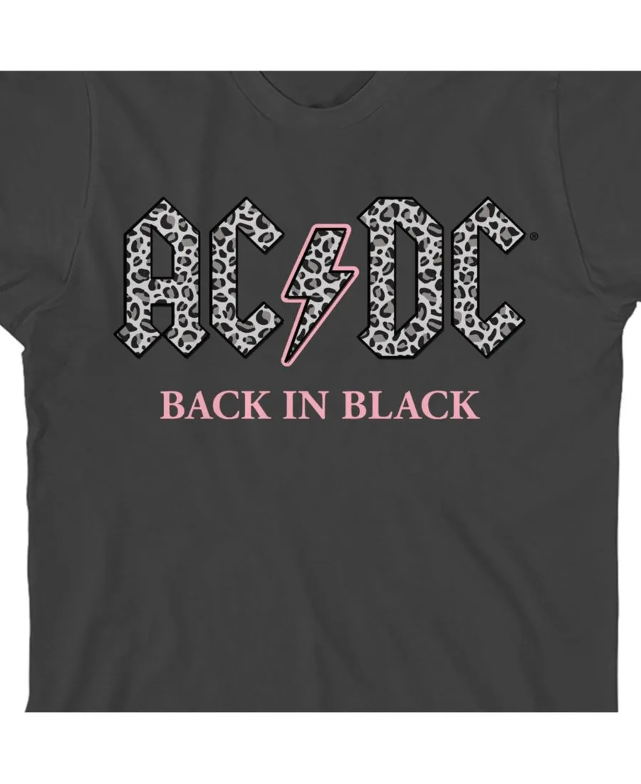 AC/DC Girls Back In Black Gray Leopard Print Logo Crew Short Sleeve Black — фото 2