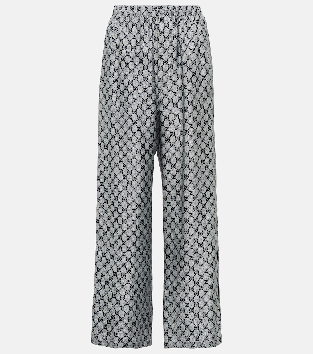 

GG шелковые брюки-клеш из твила Gucci, Blue/White/Mc