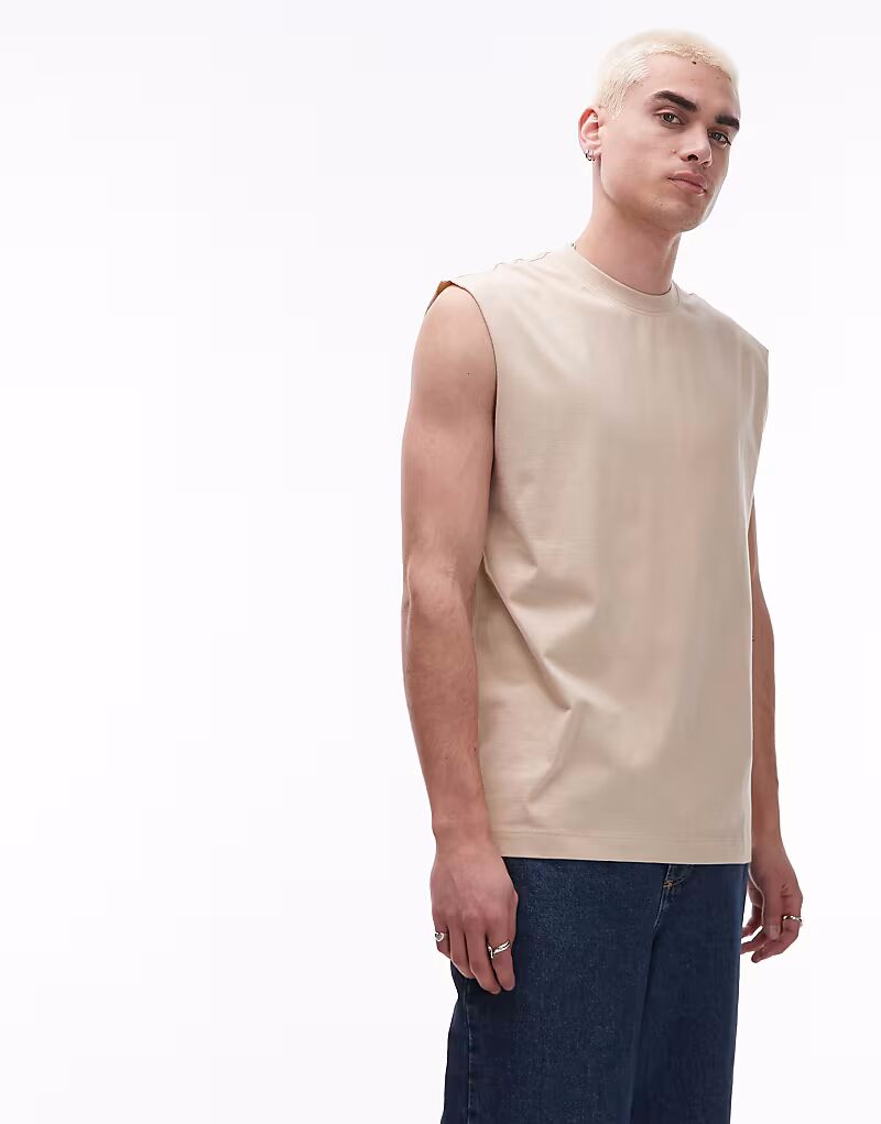 

Футболка Topman свободного кроя без рукавов в каменном цвете