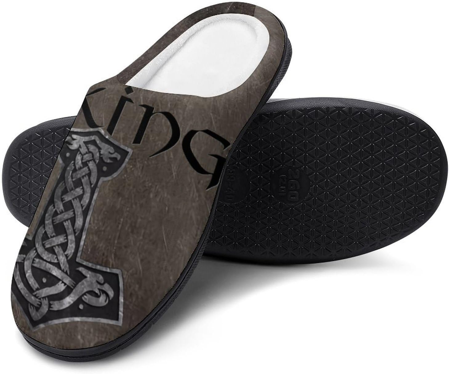 Интересные индивидуальные мужские тапочки Viking с закрытым носком из хлопка, зимние теплые пушистые домашние тапочки, нескользящие, моющиеся повседневные тапочки для спальни и гостиной Yxhzyhy, Quake 1 — фото 2