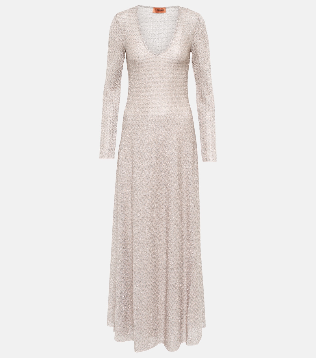 

Платье макси из металлизированного трикотажа Missoni, Beige Silver