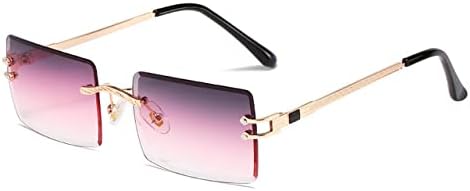 

Солнцезащитные очки без оправы прямоугольной формы для женщин, очки без оправы для мужчин, сверхлегкие солнцезащитные очки с защитой от УФ-излучения UV400 MTZJH, Gold Grey Pink