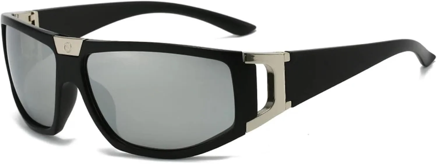 

Мужские прямоугольные солнцезащитные очки для активного отдыха, велоспорта, спорта, женские винтажные солнцезащитные очки, модные очки-маски TKKTLLT, Black Silver