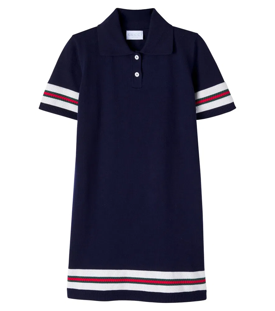 Полосатое хлопковое платье-поло Gucci Kids, синий