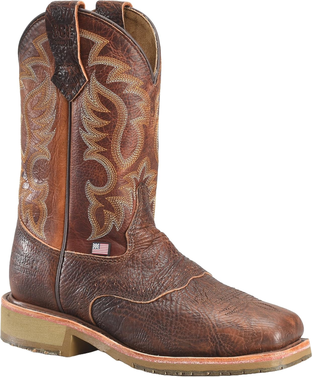 

Мужские ботинки DOUBLE-H 11 с защитным носком и квадратным носом, западные сапоги Roper, прочная кожаная обувь для мужчин, противоскользящие, удобная посадка, коричневый