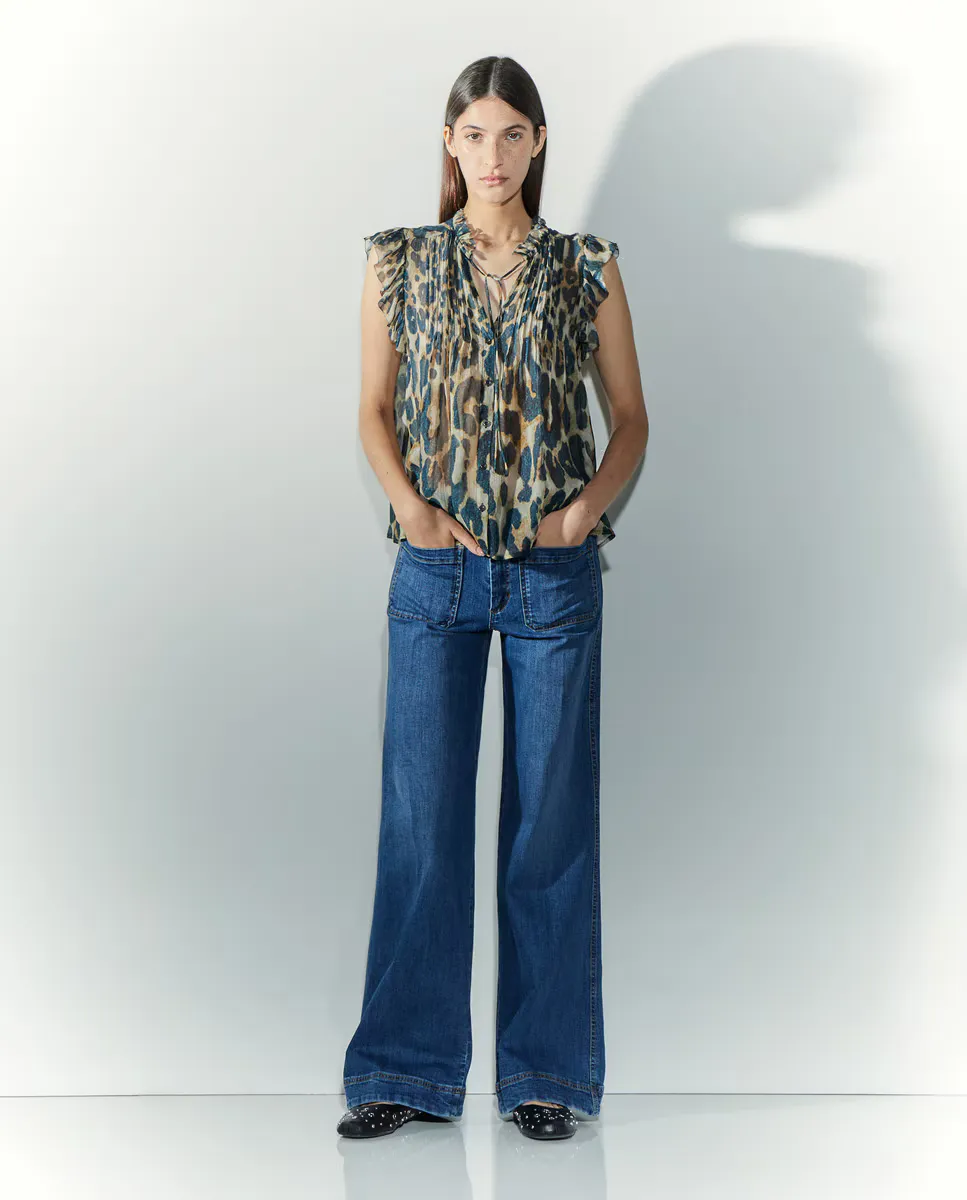 

Женские широкие джинсы с высокой посадкой и косичкой Tintoretto, бледно-голубой