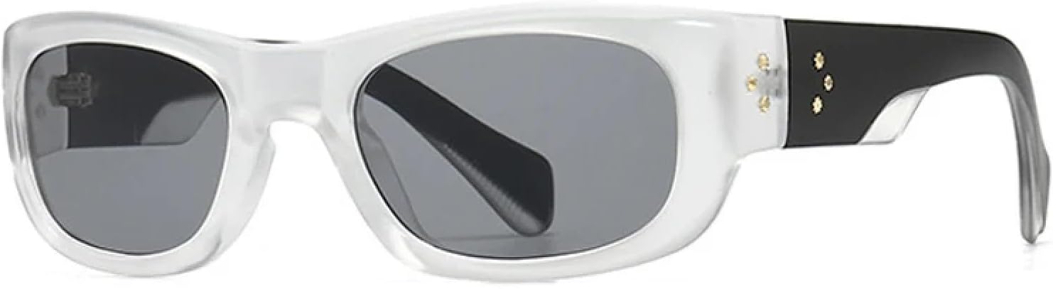 

Солнцезащитные очки в стиле панк с прямоугольными заклепками для мужчин, винтажные женские солнцезащитные очки с защитой от УФ-излучения UV400 TVTBBVV, Clear Light Gray