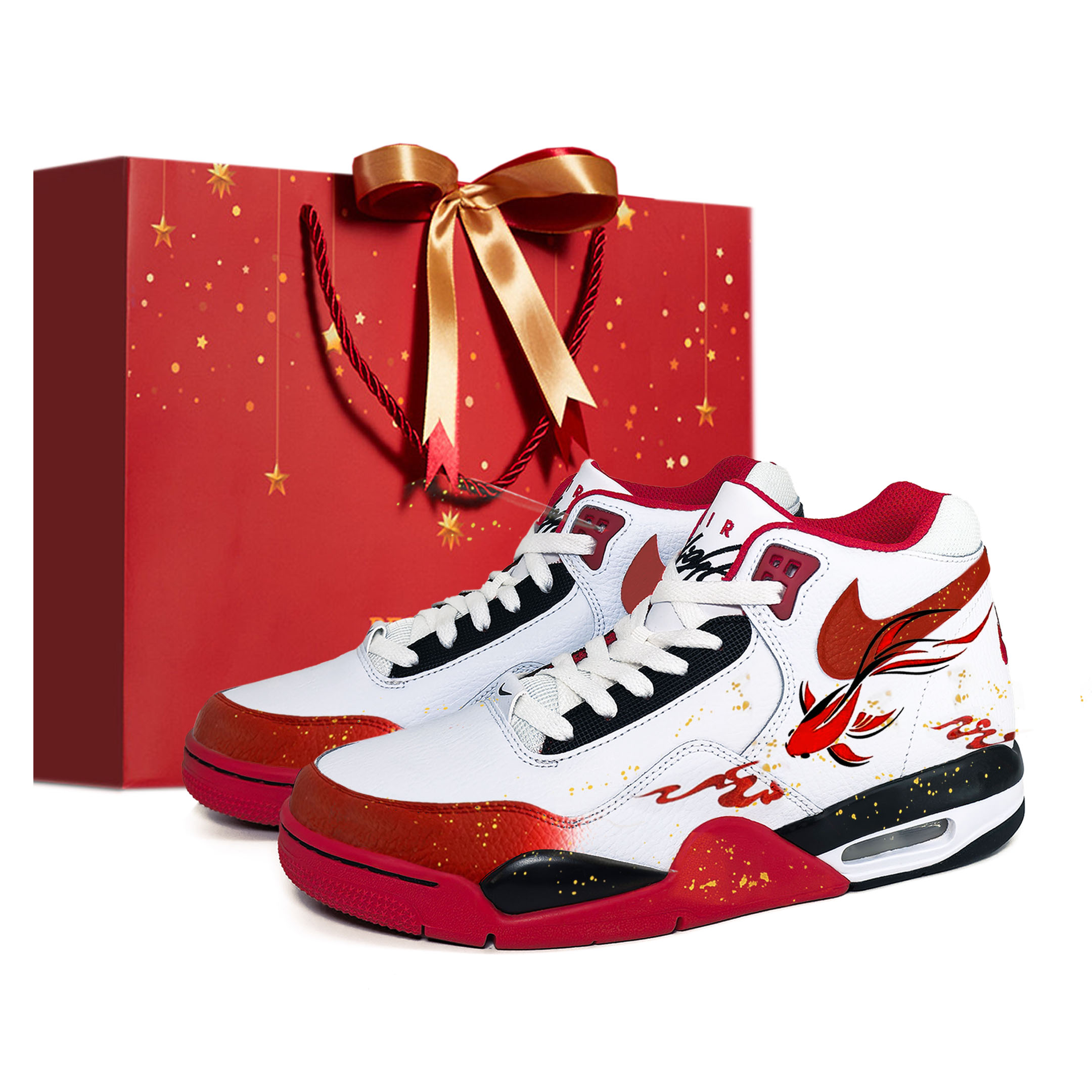 Nike Кроссовки баскетбольные мужские Flight Legacy Abundance Every Year CNY, с амортизацией, противоскользящие, мид-топ, винтажные, красные и белые — фото 4