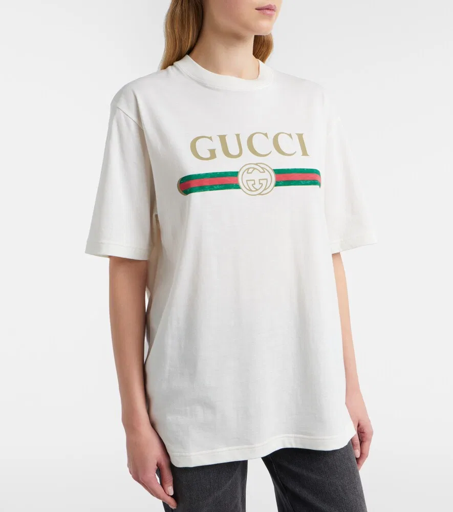 Футболка Gucci с логотипом, из хлопкового трикотажа и шелка, белый — фото 3