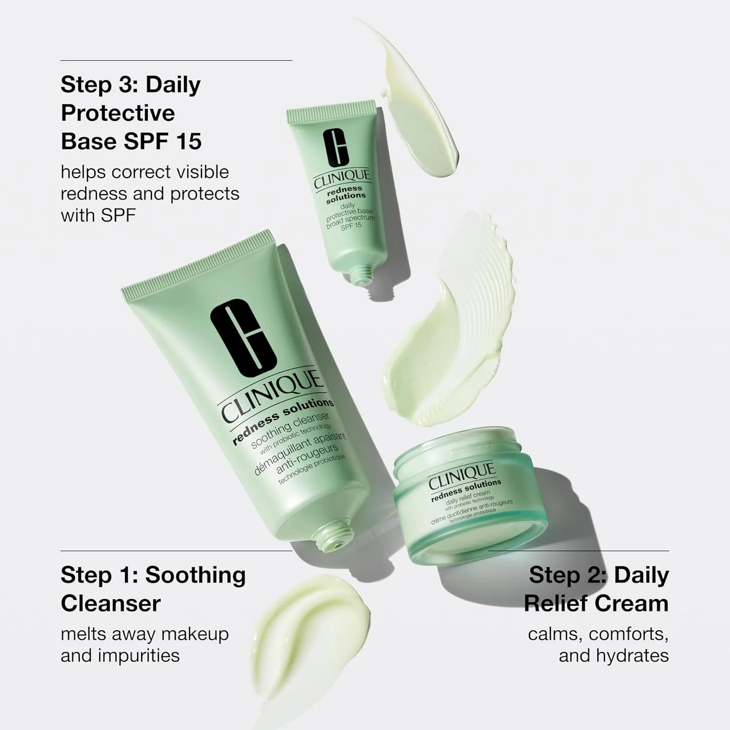 Набор Clinique Redness Solutions для ухода за кожей с покраснениями | успокаивающее очищающее средство 74 мл | крем для ежедневного успокоения 30 мл | защитная основа с SPF 15 15 мл — фото 3