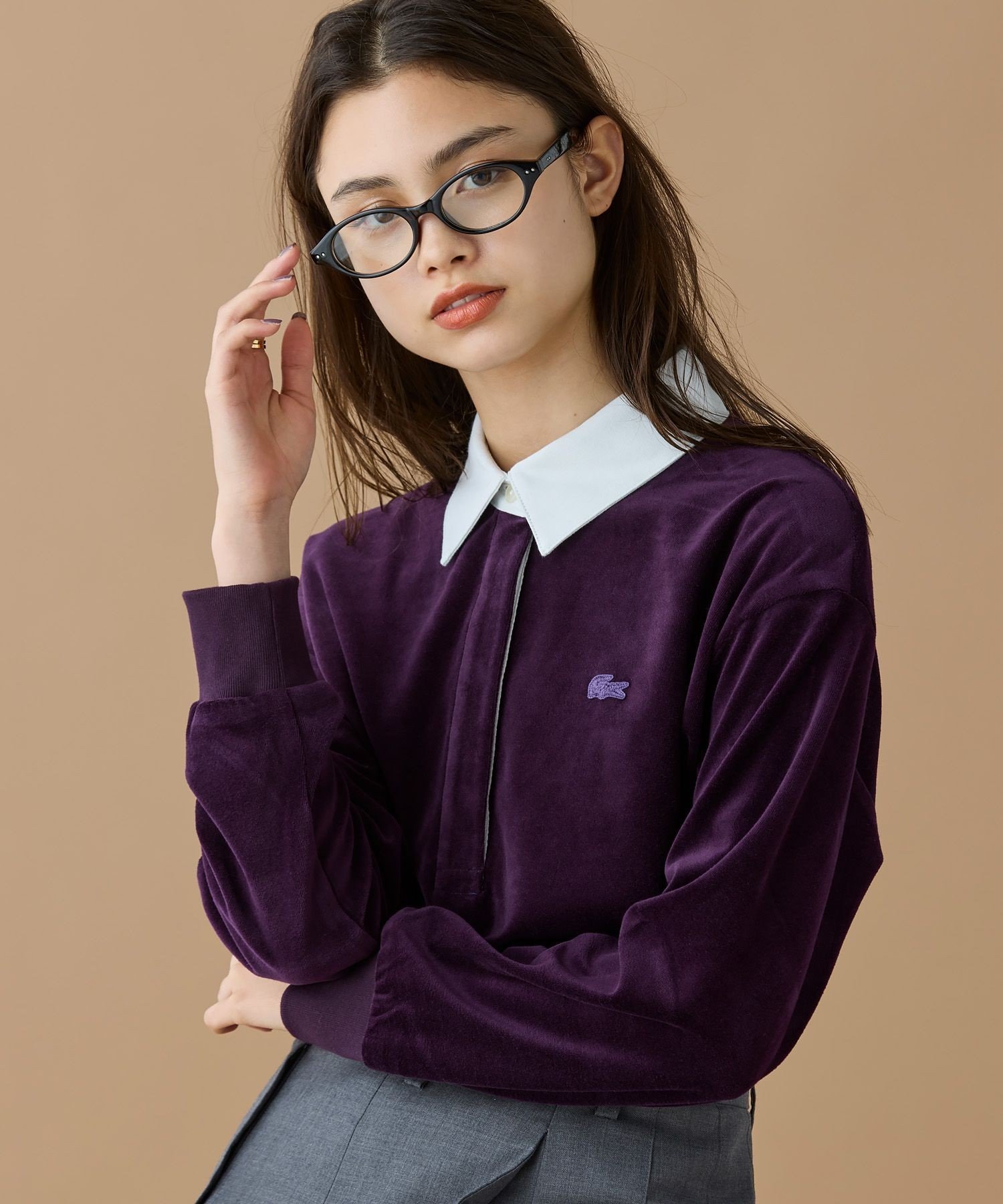 Рубашка-поло LACOSTE Велюровая с разрезом, Dark blue