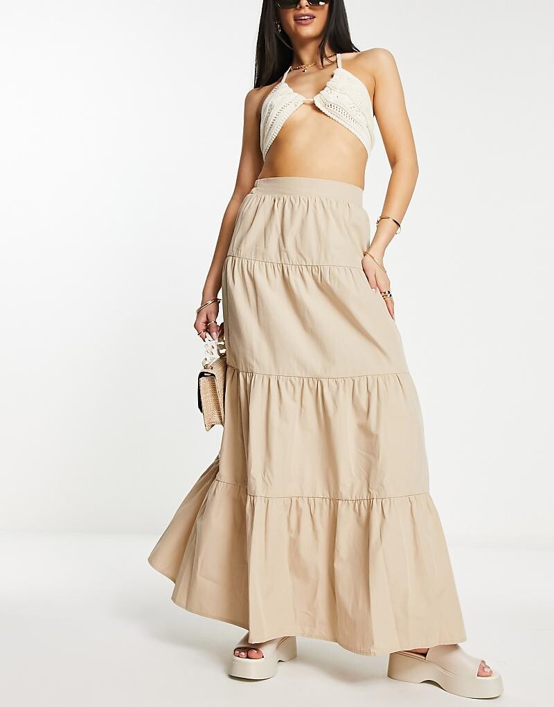 

Юбка макси из многоярусного поплина Miss Selfridge – Stone