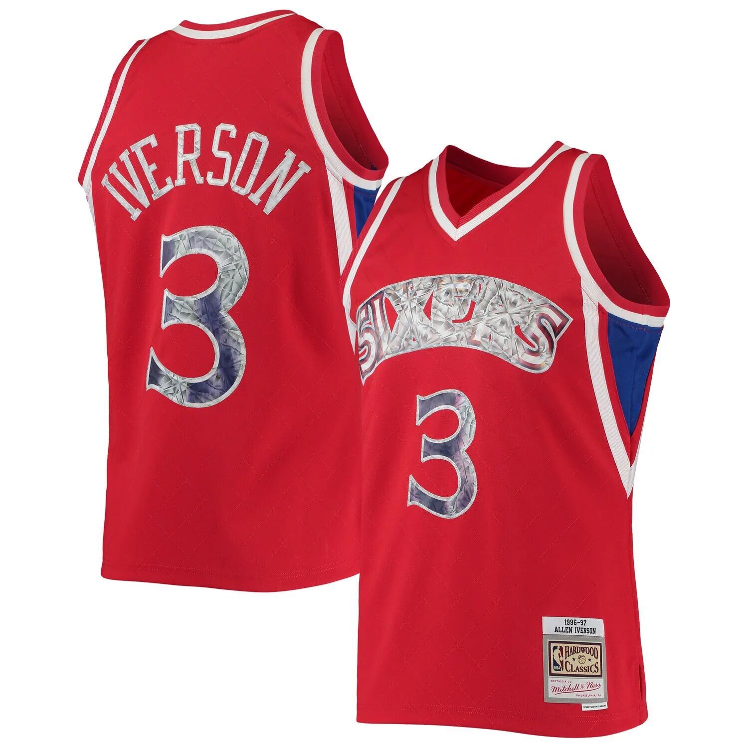 

Мужская майка Mitchell & Ness Allen Iverson Red Philadelphia 76ers 1996-97 Hardwood Classics 75th Anniversary Diamond Swingman