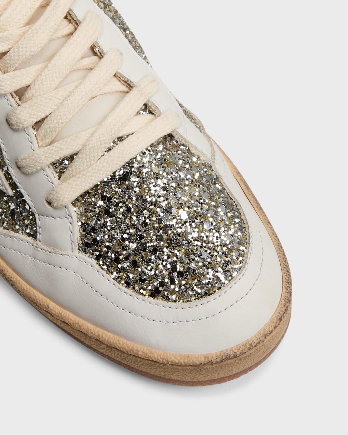 Кожаные низкие кеды с блестками Ballstar Golden Goose, цвет Platinum Milky White — фото 4