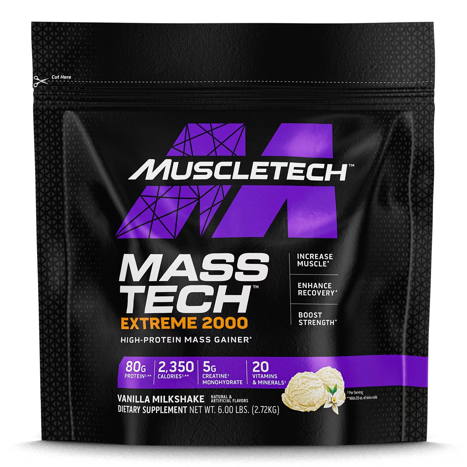 

Mass Tech Extreme 2000, ванильный молочный коктейль, 6 фунтов (2,72 кг) Muscletech