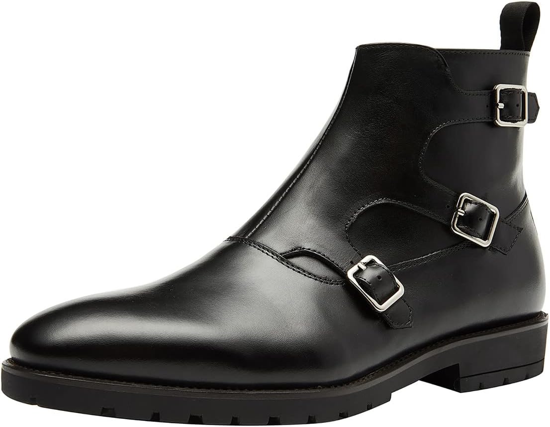 

Мужские ботинки Santimon на щиколотку из натуральной кожи, с простым носком, застежкой-монк и классическим стилем челси, ковбойские, черный