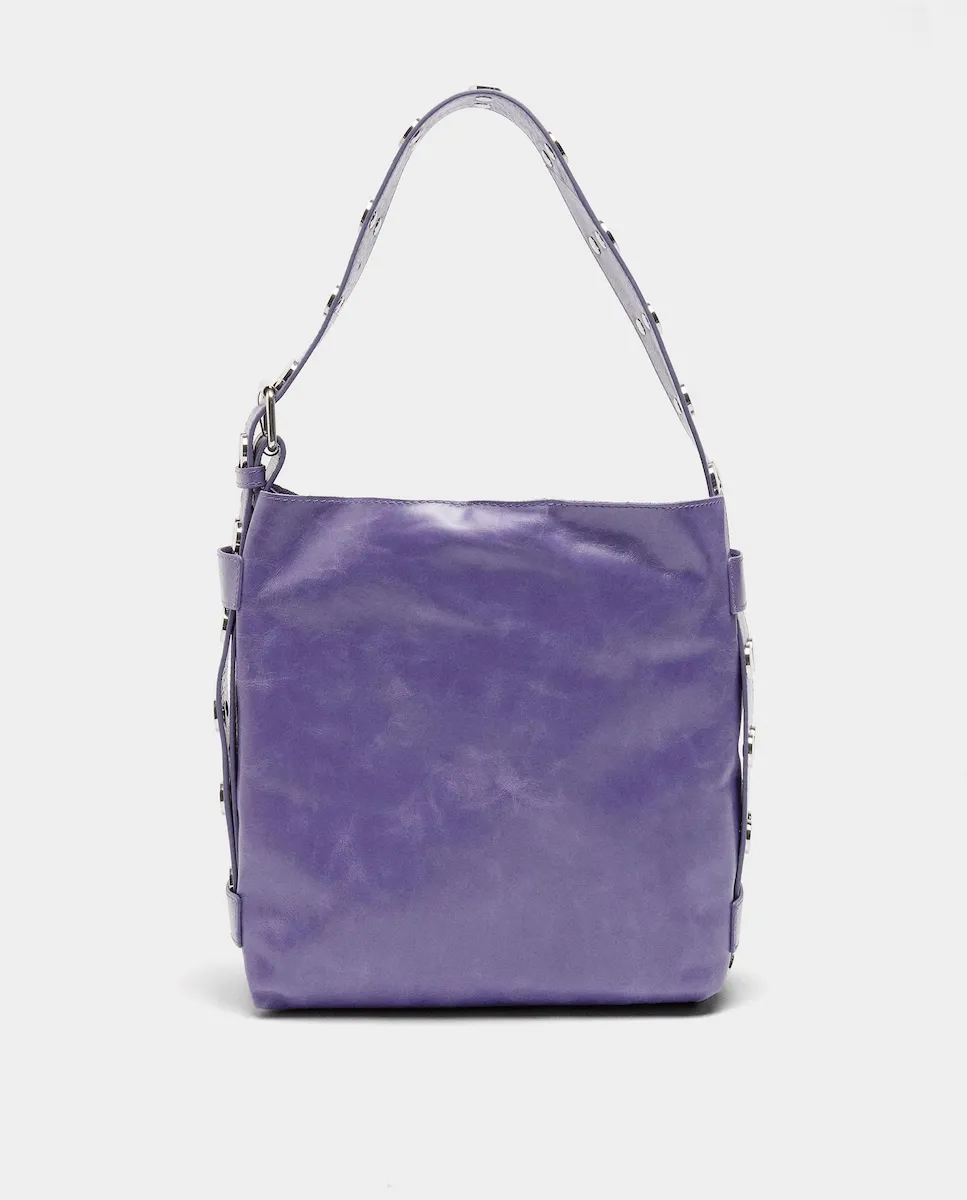 

Кожаная сумка через плечо со съемной косметичкой и заклепками на магнитной застежке, однотонная Parfois, сиреневый