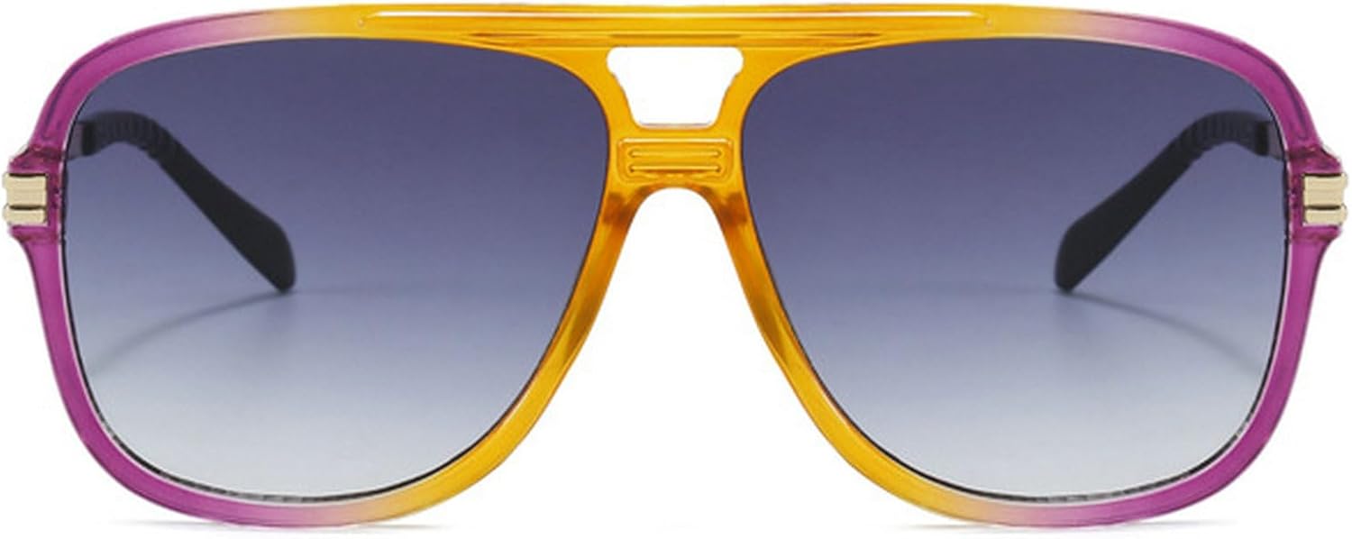 

Модные солнцезащитные очки-пилот для женщин и мужчин, с двойной перемычкой, квадратной формой, защитой от УФ-излучения UV400, стильные солнцезащитные очки с градиентным переходом mincl, Purple Gray