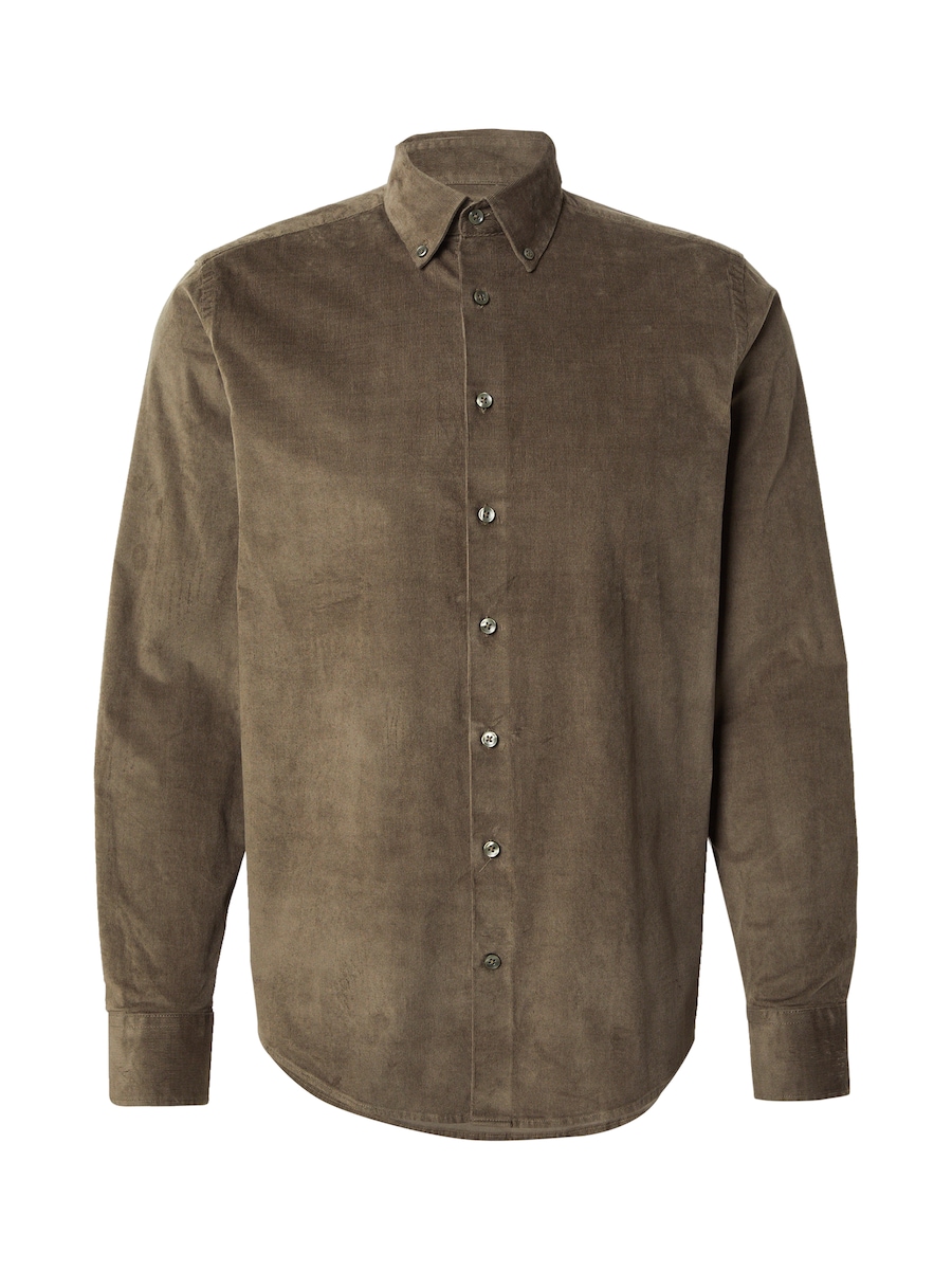 

Рубашка на пуговицах классического кроя Bruun & Stengade Monti, оливковый