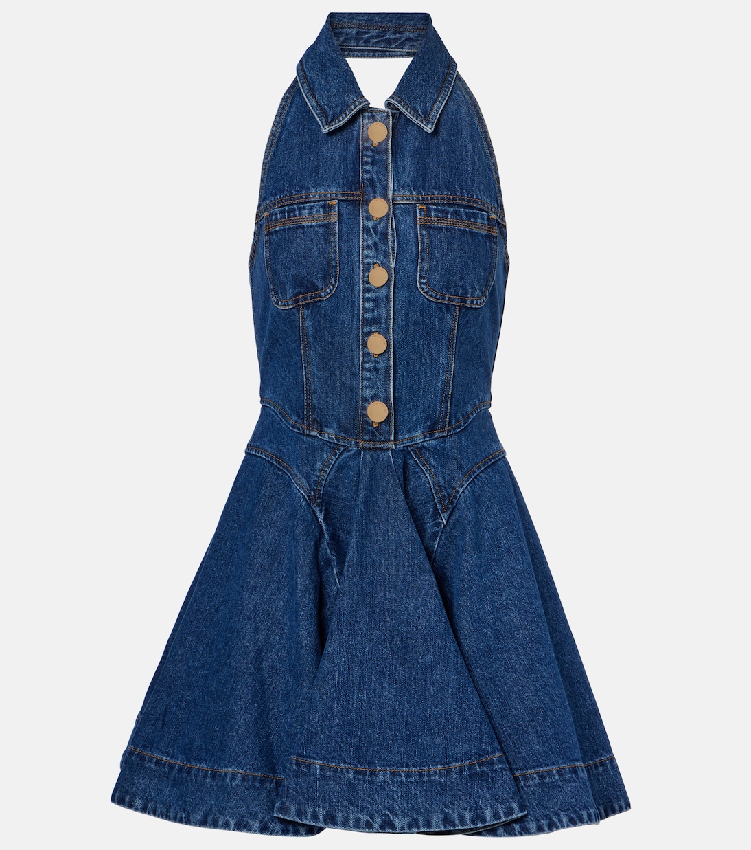 

Расклешенное джинсовое платье миди Self-Portrait, синий