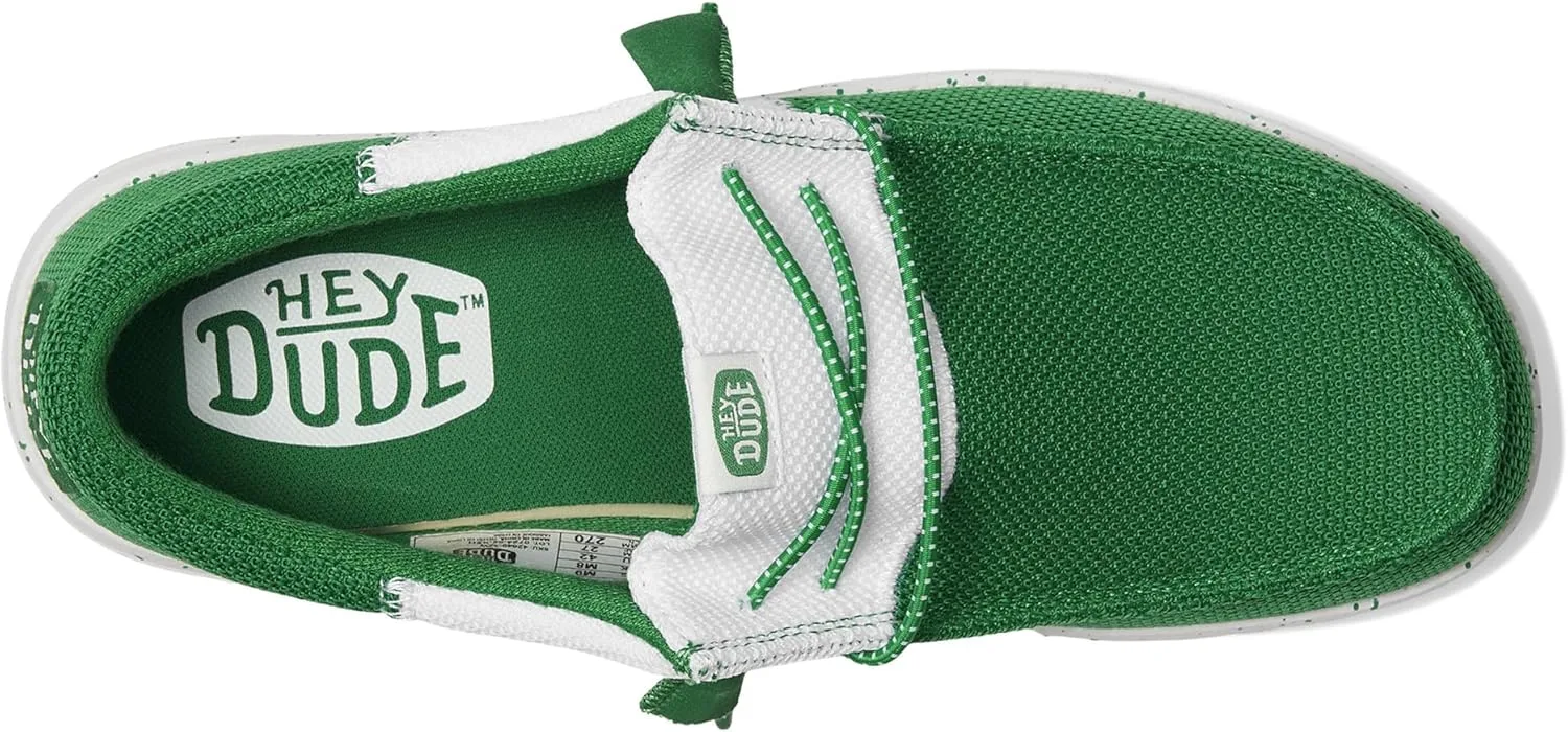 Мужские лоферы HEYDUDE Wally Tri Varsity из сетчатой ткани, белый/зеленый — фото 2