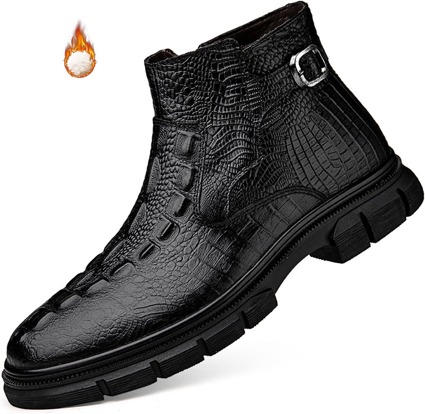 

Мужские кожаные ботинки Челси с боковой молнией и принтом, удобная платформа, высокие ботинки Чакка с пряжкой, деловые оксфорды, ботильоны Lossarye, черный