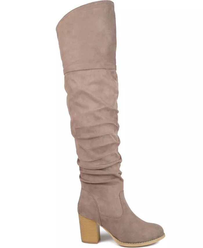 Женские сапоги Kaison Stacked Heel выше колена Journee Collection, коричневый/бежевый — фото 2