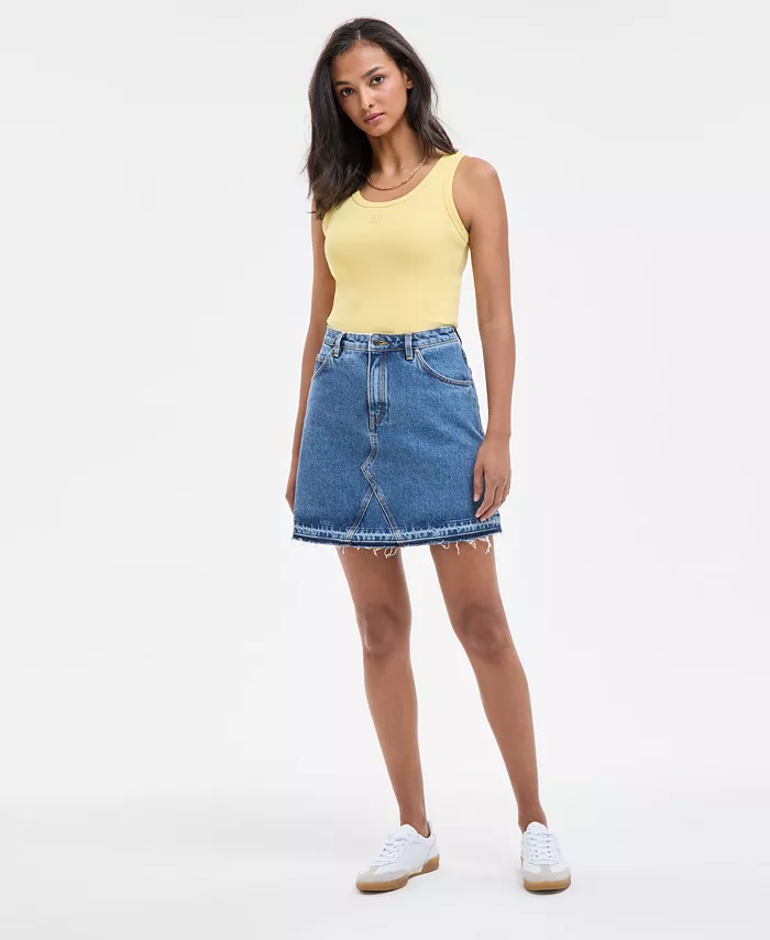 

Женская хлопковая джинсовая мини-юбка с бахромой HUGO, синий