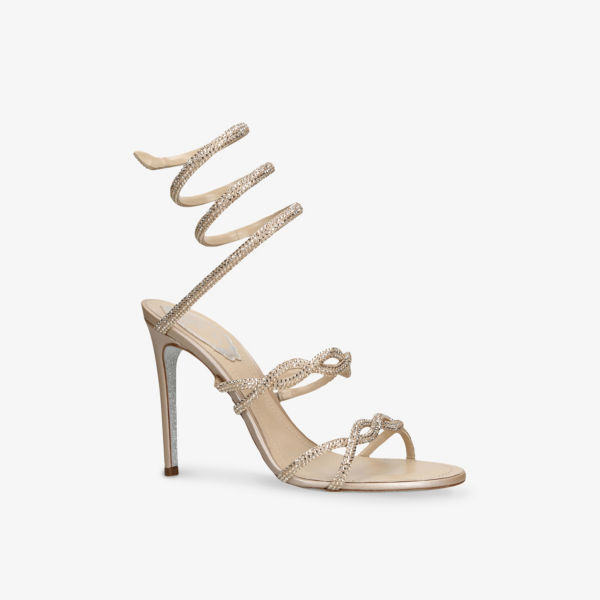 Босоножки кожаные Rene Caovilla Cleo twist 105 с кристаллами, бежевый — фото 3