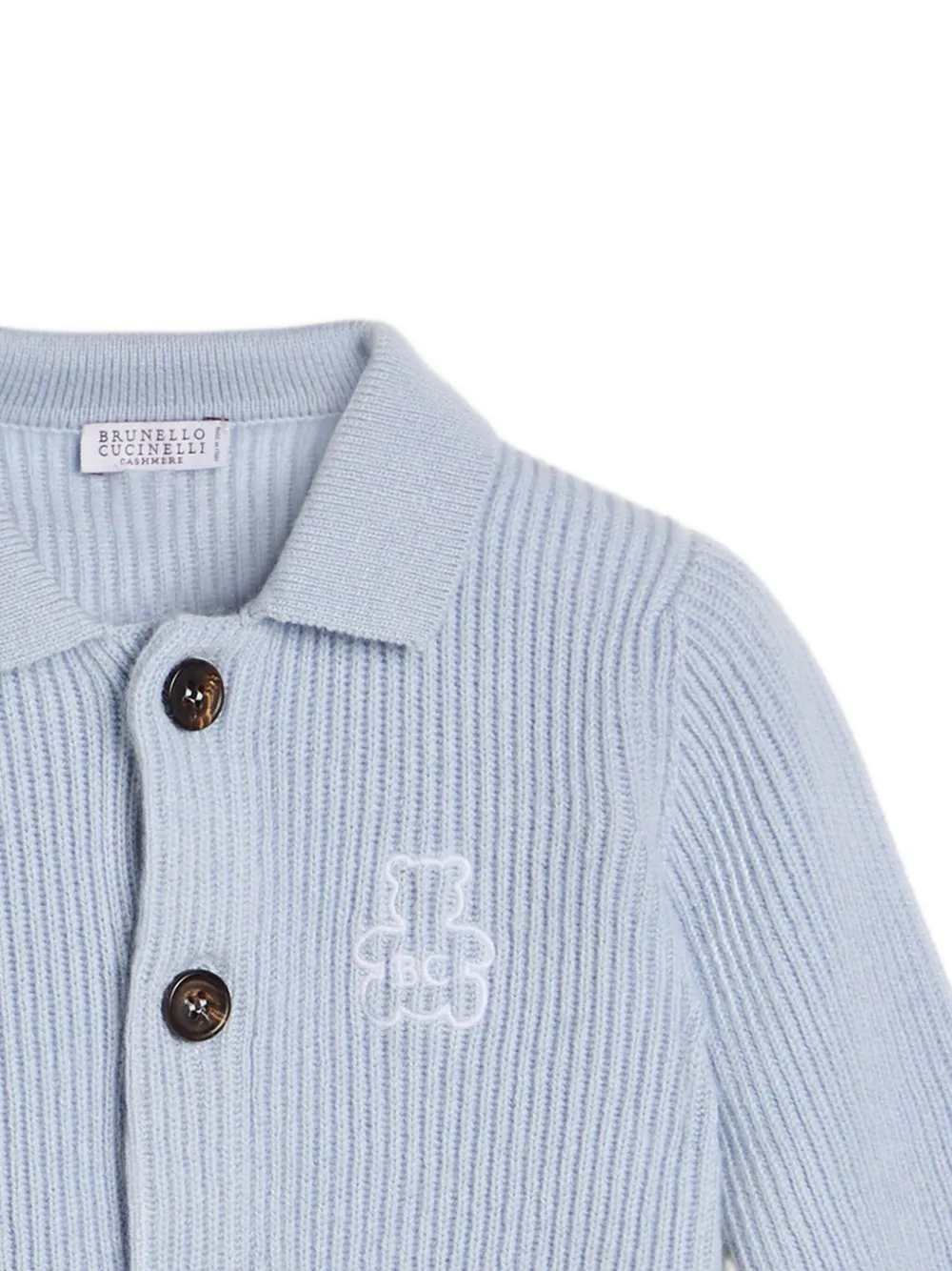 Кардиган в рубчик с воротником поло Brunello Cucinelli Kids, синий — фото 4