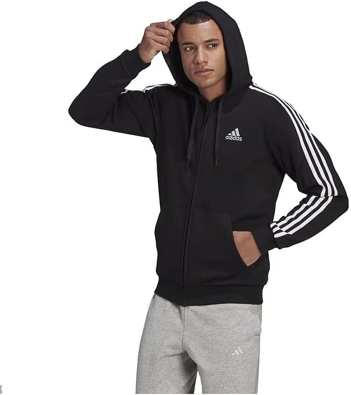 Мужская толстовка Adidas Essentials с тремя полосками на молнии, черный — фото 2