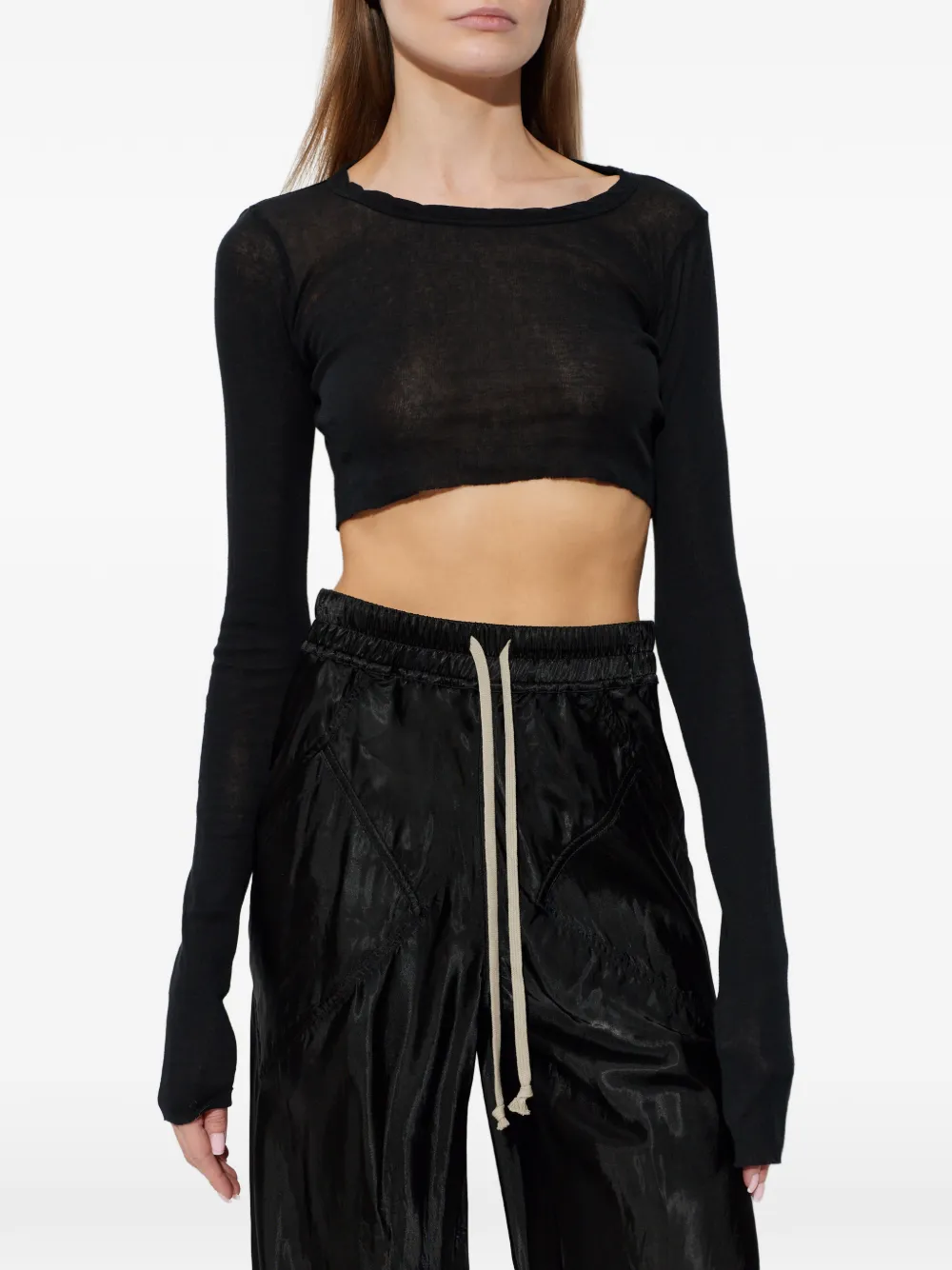 Укороченный топ с длинными рукавами Rick Owens, черный — фото 3