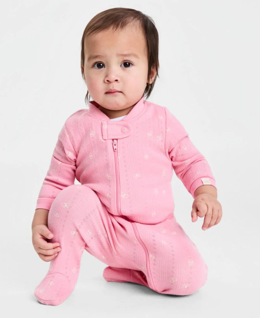 Детский комбинезон Everyday Baby Essentials для девочек из хлопка с ажурным узором и двусторонней молнией First Impressions, розовый — фото 2
