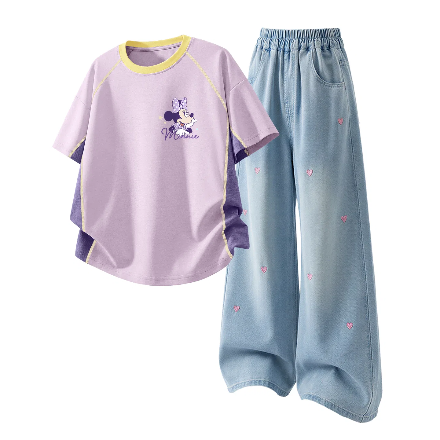 Детская повседневная спортивная футболка с круглым вырезом Disney, Daisy K Purple+Solid Color Denim Light Blue