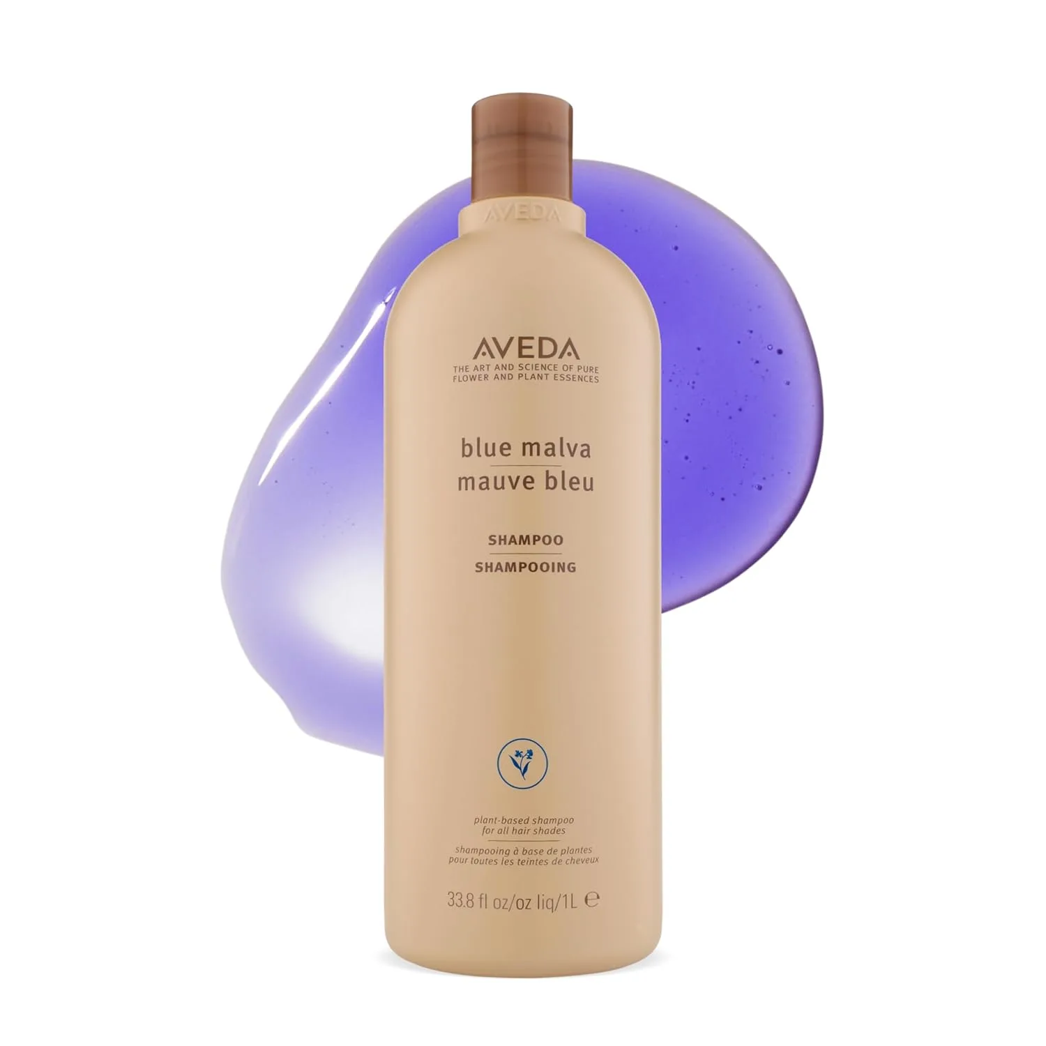 Шампунь Aveda Blue Malva для седых и светлых волос, нейтрализует желтизну и медные оттенки, с голубой мальвой и эхинацеей, 95% натуральных ингредиентов*, 1 л, 33,8 жидких унций