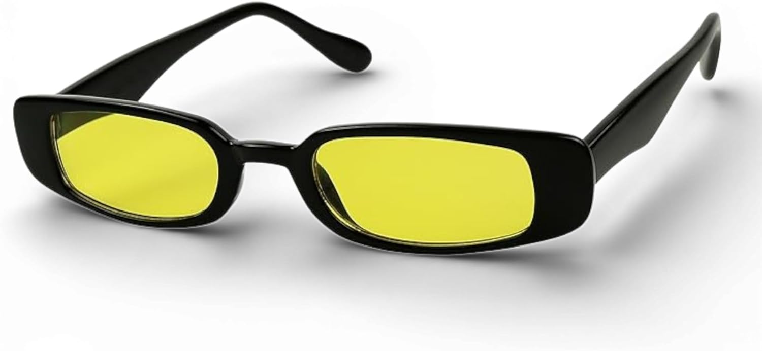 

Солнцезащитные очки ShadyVEU Slim Classic Rectangular с защитой от УФ-излучения, винтажная оправа 90-х годов, маленькая широкая, в стиле ретро, Black Frame, Yellow Lens