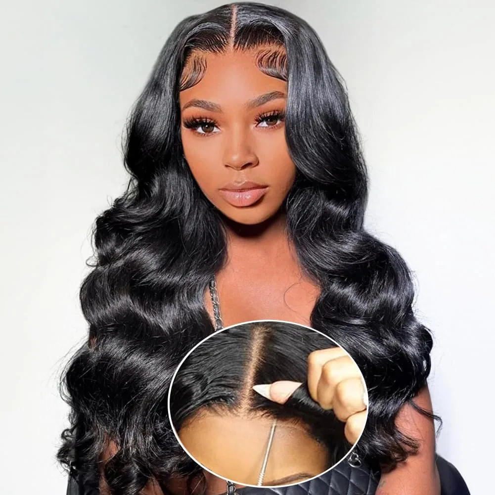 Женский парик из натуральных волос Wear and Go Glueless Wigs, предварительно выщипанный и подстриженный, волнистый, 26 дюймов Rebasar, Black
