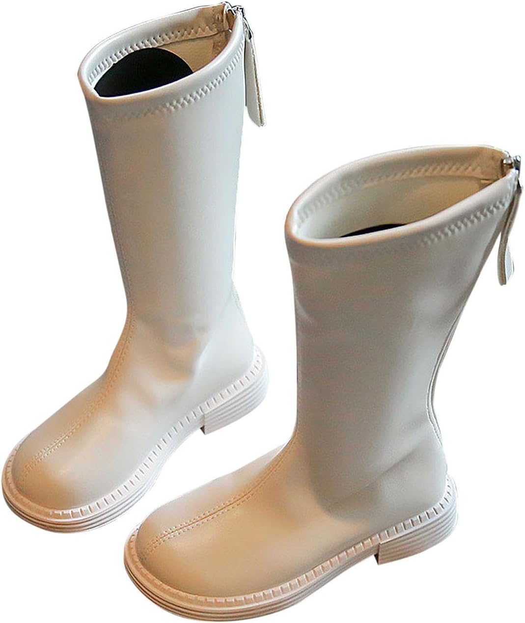 

Прочные ботинки для девочки с молнией сзади, ботинки в стиле милитаре из искусственной кожи до середины голени, осенне-зимние для маленьких и больших детей Generic, Beige