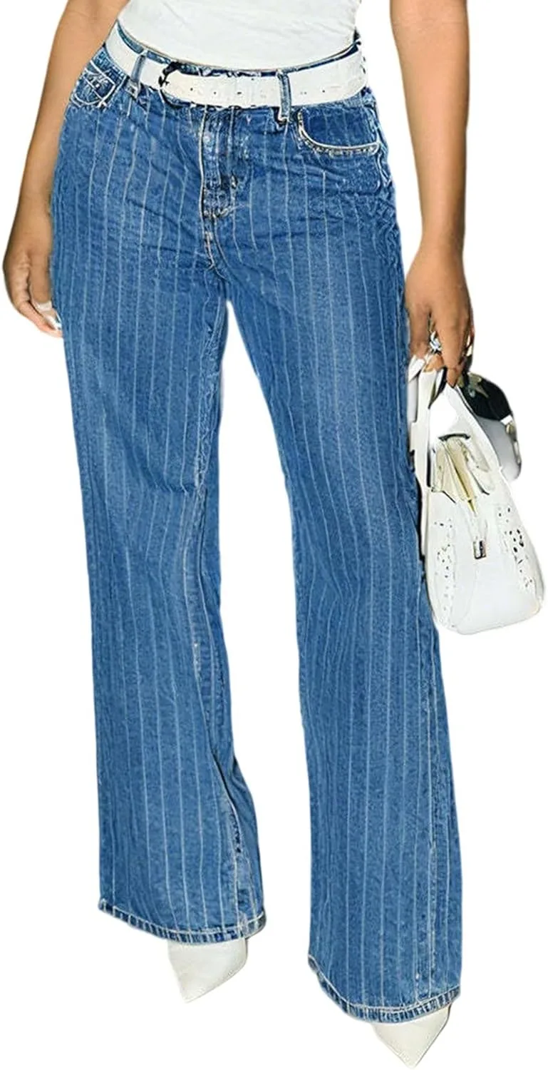 

Женские джинсы YOOTIKO в полоску, прямые широкие, с высокой талией и карманами