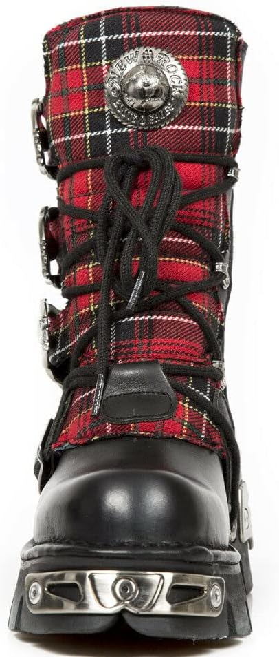 Мужские ботинки New Rock Boots 391T-S1 в клетку, металлизированная черная кожа, платформа, готический стиль — фото 3