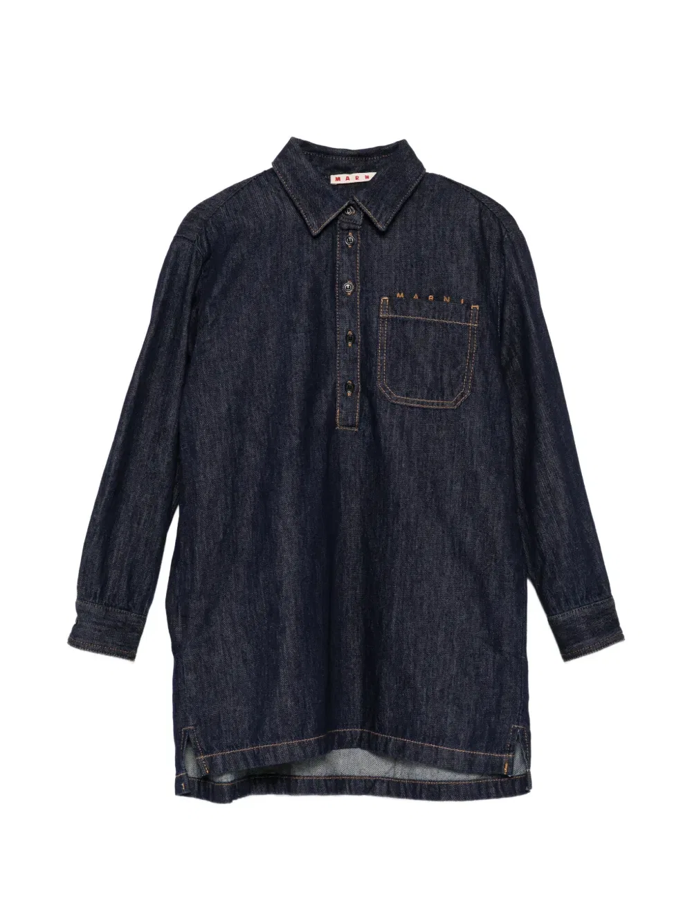 Джинсовое платье с вышитым логотипом Marni Kids, синий