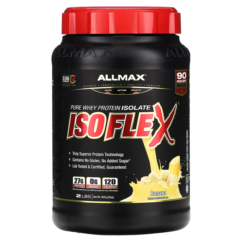 

ALLMAX, ISOFLEX, чистый изолят сывороточного протеина, банан, 907 г (2 фунта)