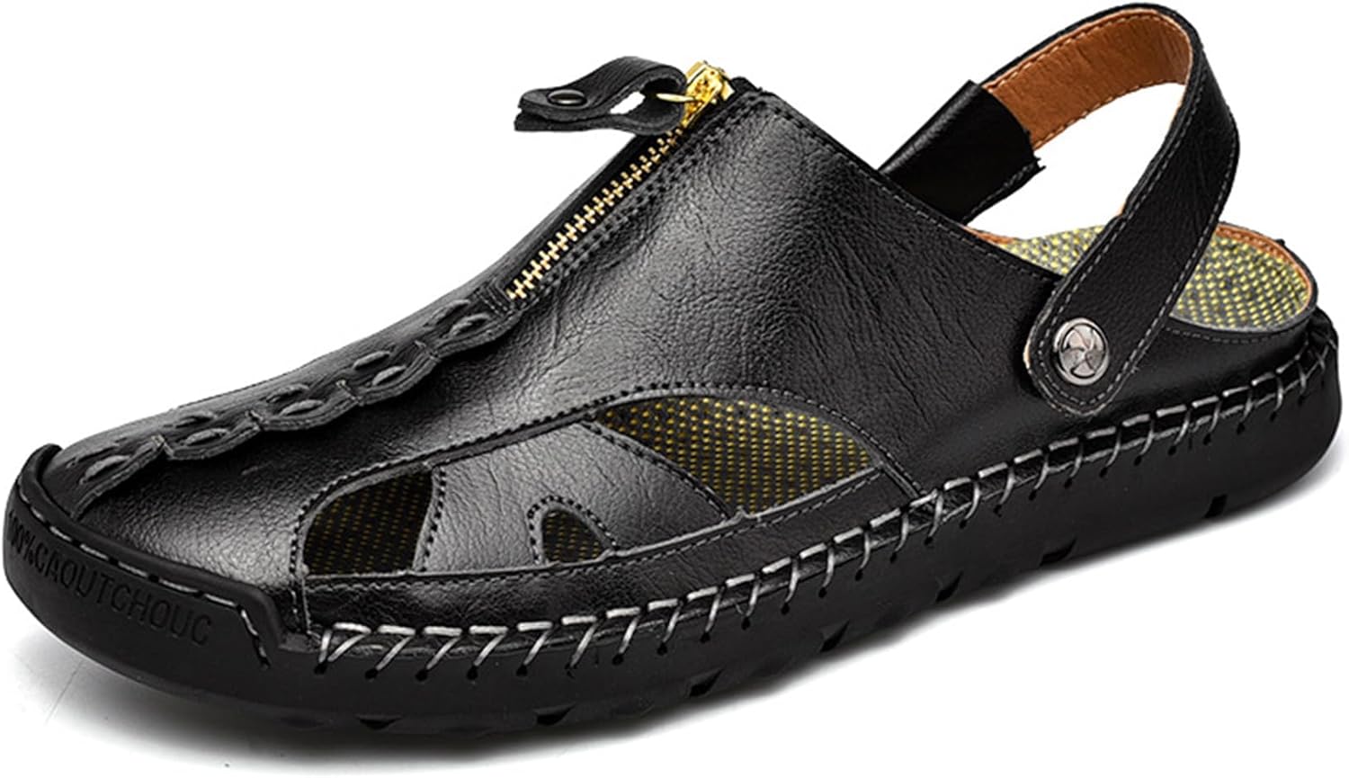 

Мужские сандалии RiceelSor с закрытым носком, ручная работа, кожаные, с регулируемым ремешком на пятке, удобные для надевания, большого размера, летние, дышащие, комфортные, легкие, пляжные, для улицы, тип рыбак, черный